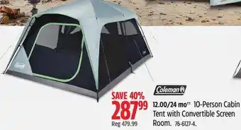 Canadian Tire Coleman 10-person cabin tent with convertible screen room offer