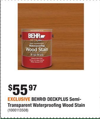 Home Depot Exclusive behr® deckplus semi-transparent waterproofing wood stain offer