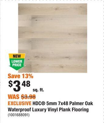Home Depot Exclusive hdc® 5mm 7x48 palmer oak waterproof luxury vinyl plank flooring offer