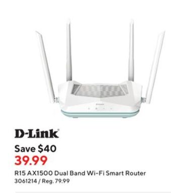 Staples D-link r15 ax1500 dual band wi-fi smart router offer
