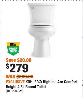 Home Depot Exclusive kohler® highline arc comfort height 4.8l round toilet offer