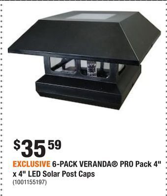 Home Depot Exclusive 6-pack veranda® pro pack 4 x 4 led solar post caps offer