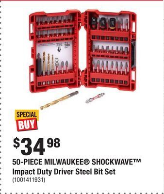 Home Depot 50-piece milwaukee® shockwave™ impact duty driver steel bit set offer