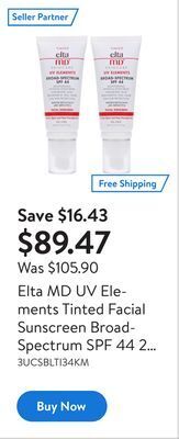 Walmart Elta md uv elements tinted facial sunscreen broadspectrum spf 44 2 oz 2 pack offer