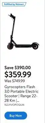 Walmart Gyrocopters flash 3.0 portable electric scooter | range 22-28 km | speed 25 km/h | 350w motor offer