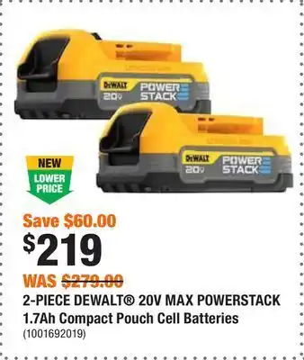 Home Depot 2-piece dewalt® 20v max powerstack 1.7ah compact pouch cell batteries offer