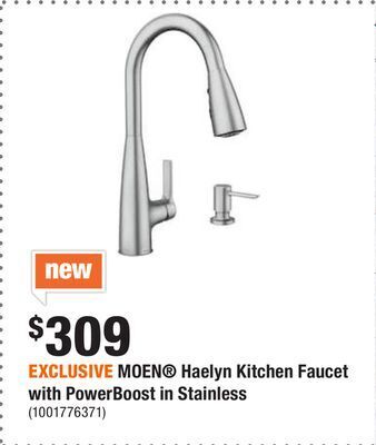 Home Depot Exclusive moen® haelyn kitchen faucet with powerboost in stainless offer
