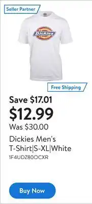 Walmart Dickies men's t-shirt|s-xl|white offer