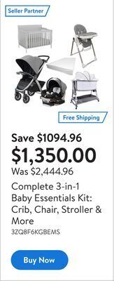 Walmart Complete 3-in-1 baby essentials kit: crib, chair, stroller & more offer