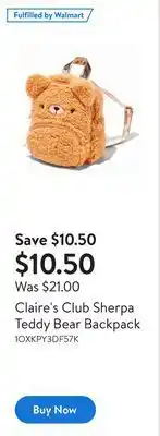 Walmart Claire's club sherpa teddy bear backpack offer
