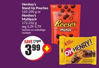 Chalo FreshCo Hershey's stand up pouches 165-290 g or hershey's multipack 172-232 g offer