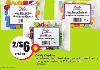 FreshCo Candy kingdom mixed munchies mixed kisses gummi tsunami mix or sour gummi avalanche 225 g assorted offer
