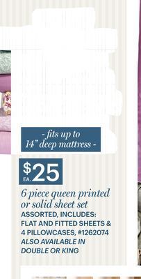 Giant Tiger 6 piece queen printed or solid sheet set offer