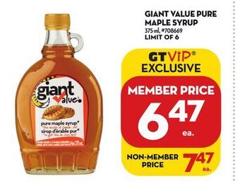 Giant Tiger Giant value pure maple syrup offer