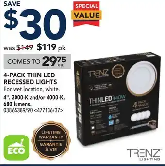 RONA 4-pack thin led recessed lights offer