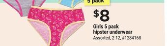 Giant Tiger Girls 5 pack hipster underwear offer