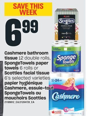 Valu-mart Papier hygiénique cashmere, essuie-tout spongetowels ou mouchoirs scotties offer