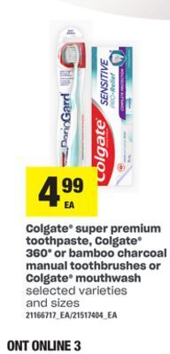Zehrs Markets Colgate® super premium toothpaste, colgate® 360° or bamboo charcoal manual toothbrushes or colgate® mouthwash offer