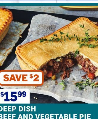 M & M Food Market Deep dish beef and vegetable pie offer