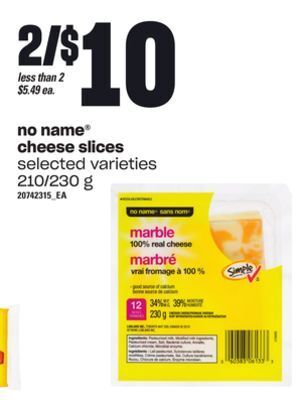 Zehrs Markets No name® cheese slices, 210/230 g offer