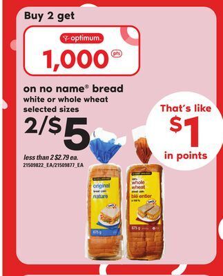 Zehrs Markets No name® bread offer