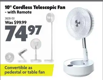 Home Hardware 10 cordless telescopic fan - with remote offer