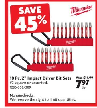 Home Hardware 10 pc. 2 impact driver bit sets offer