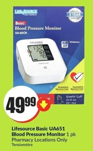 FreshCo Lifesource Basic UA651 Blood Pressure Monitor 1 pk offer