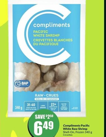 FreshCo Compliments Pacific White Raw Shrimp Shell-On, Frozen 340 g offer