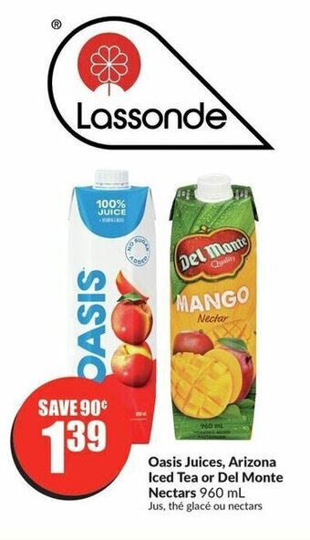 FreshCo Oasis Juices, Arizona Iced Tea or Del Monte Nectars 960 mL offer