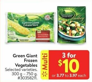 Walmart Green Giant Frozen Vegetables 300 g - 750 g offer
