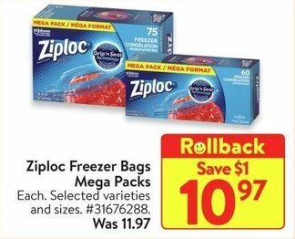 Walmart Ziploc Freezer Bags Mega Packs offer