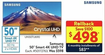 Walmart Samsung 50" Smart 4K UHD TV offer