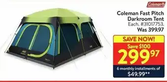 Walmart Coleman Fast Pitch Darkroom Tent offer