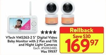 Walmart VTech VM5263-2 5" Digital Video Baby Monitor with 2 Pan and Tilt and Night Light Cameras offer