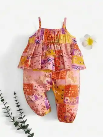 SheIn Shein baby paisley print ruffle trim cami jumpsuit offer
