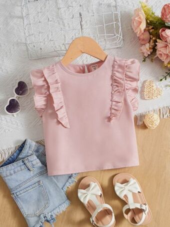 SheIn Shein kids charmng toddler girls ruffle trim keyhole back blouse offer