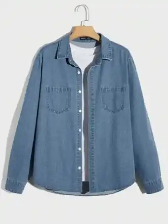 SheIn Manfinity hypemode men cotton dual pocket denim shirt without tee offer