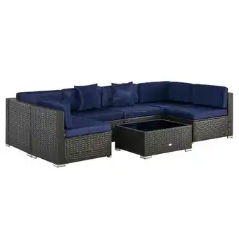 Best Buy Outsunny 7pc garden wicker sectional set tea table patio rattan lounge sofa offer