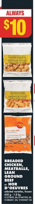 No Frills BREADED CHICKEN, MEATBALLS, LEAN GROUND BEEF or HOR D'OEUVRES offer