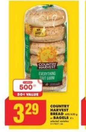 No Frills COUNTRY HARVEST BREAD or BAGELS offer