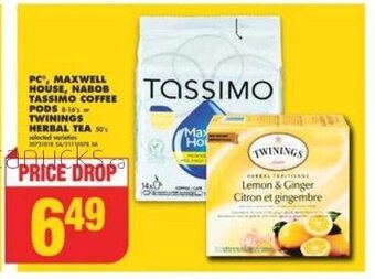 No Frills PC, MAXWELL HOUSE, NABOB TASSIMO COFFEE PODS or TWININGS HERBAL TEA offer