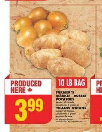 No Frills FARMER'S MARKET RUSSET POTATOES or YELLOW ONIONS offer
