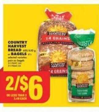No Frills COUNTRY HARVEST BREAD or BAGELS offer