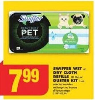 No Frills SWIFFER WET or DRY CLOTH REFILLS or DUSTER KIT offer