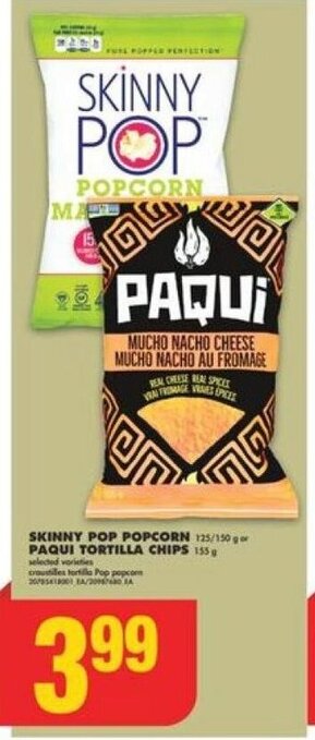 No Frills SKINNY POP POPCORN or PAQUI TORTILLA CHIPS offer