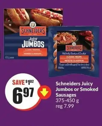 FreshCo Schneiders Juicy Jumbos or Smoked Sausages offer