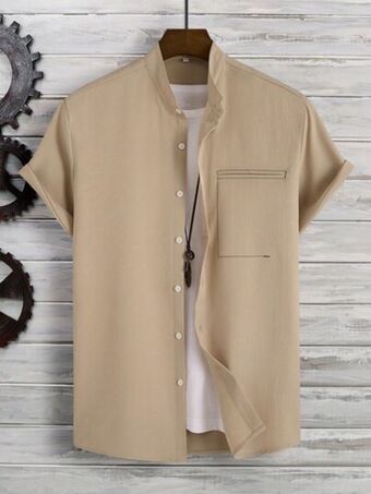 SheIn Manfinity homme men solid button up pocket front shirt without tee offer