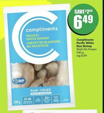FreshCo Compliments Pacific White Raw Shrimp Shell-On Frozen 340 g offer