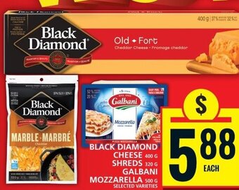 Food Basics BLACK DIAMOND CHEESE 400 G SHREDS 320 G GALBANI MOZZARELLA 500 G offer